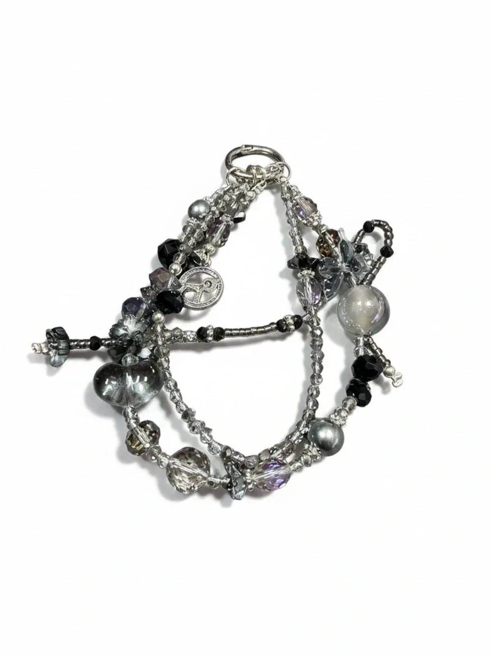 Beaded Multi-Strand Grey and Silver Bag Charm